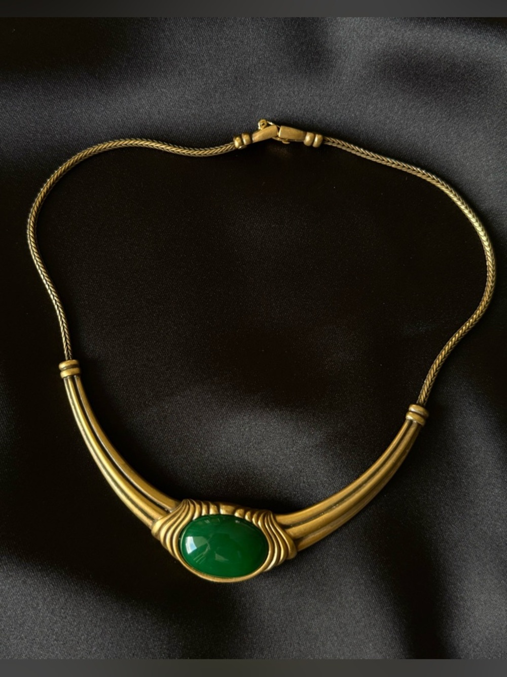 Monet Gold-Tone Necklace with Green Cabochon